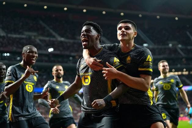 Jonathan David of LOSC Lille celebrates after scoring goal Atletico de Madrid v LOSC Lille, UEFA Champios League match, date 3. Football, Riyadh Air Metropolitano Stadium, Madrid, Spain - 23 Oct 2024 Editorial use only  Copyright: xPressinphoto Shutterstockx 14811648t