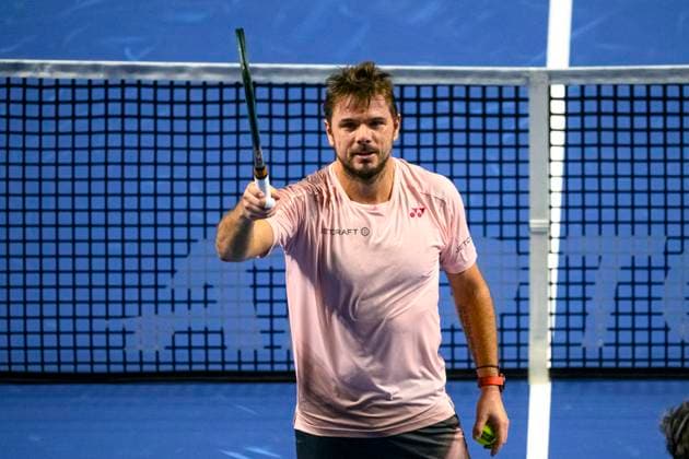 Basel, Switzerland - October 23: Stan Wawrinka of Switzerland celebrates after winning his match against Adrian Mannarino of France during the Swiss Indoors Basel - Day 3 at St. Jakobshalle on October 23, 2024 in Basel, Switzerland. (Photo by JustPictures) Basel St. Jakobshalle Basel-Stadt Switzerland