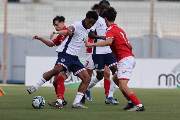 TA™ QALI, MALTA - OCTOBER 24: Chizaram Ezenwata (2nd L) of England is in action during the UEFA European Under-17 Championship 2025 Group 1 qualifying soccer match between England and Malta at the Centenary Stadium, Ta™ Qali, Malta on October 24, 2024. England v Malta - Under-17 Championship UEFA Qualifying 2025 UEFA_U17_QLFY_25