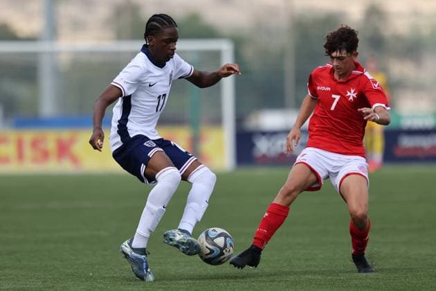 TA™ QALI, MALTA - OCTOBER 24: Andre Dike of England is in action during the UEFA European Under-17 Championship 2025 Group 1 qualifying soccer match between England and Malta at the Centenary Stadium, Ta™ Qali, Malta on October 24, 2024. England v Malta - Under-17 Championship UEFA Qualifying 2025 UEFA_U17_QLFY_25