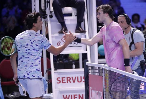TENNIS - ATP, Tennis Herren Erste Bank Open VIENNA,AUSTRIA,24.OCT.24 - TENNIS - ATP World Tour, Erste Bank Open. Image shows Luciano Darderi (ITA) and Jack Draper (GBR).  GEPAxpictures xWalterxLuger