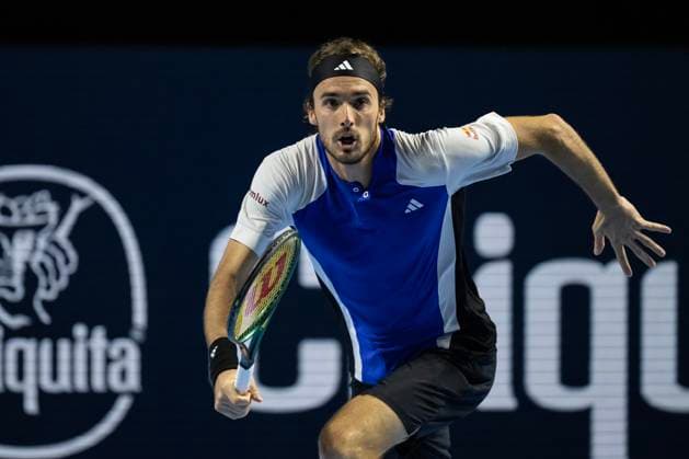24th October 2024; St. Jakobshalle, Basel, Switzerland; ATP, Tennis Herren 500 Swiss Indoors Basel Tennis, Day 4; Stefanos Tsitsipas (GRE) in action against Botic Van De Zandschulp (NED) in the second round  ActionPlus12706756 DavidxEmm