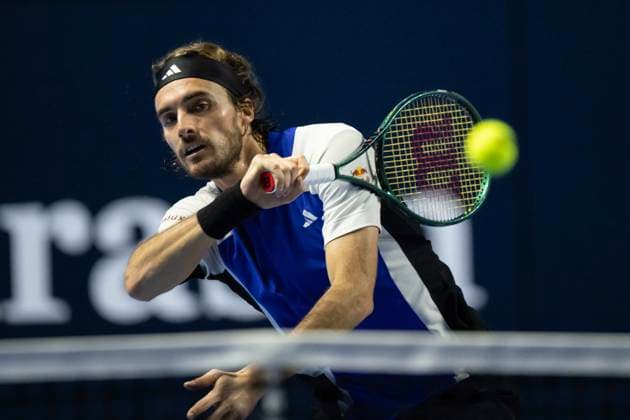 24th October 2024; St. Jakobshalle, Basel, Switzerland; ATP, Tennis Herren 500 Swiss Indoors Basel Tennis, Day 4; Stefanos Tsitsipas (GRE) in action against Botic Van De Zandschulp (NED) in the second round  ActionPlus12706758 DavidxEmm