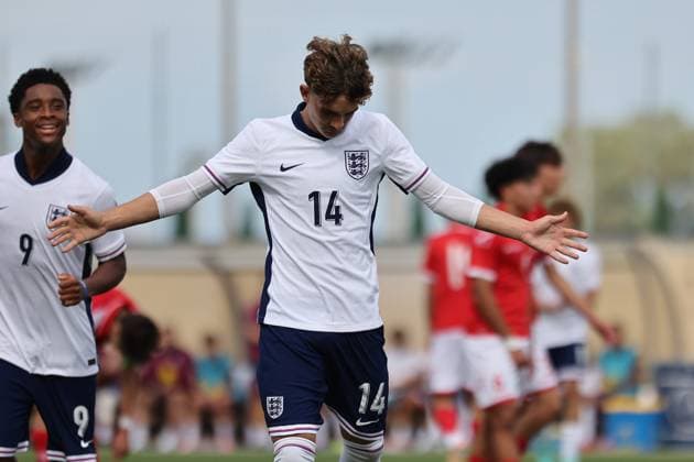 England v Malta - Under-17 Championship UEFA Qualifying 2025 Max Dowman of England celebrates scoring the 3-0 goal during the UEFA European Under-17 Championship 2025 Group 1 qualifying soccer match between England and Malta at the Centenary Stadium in Ta Qali, Malta, on October 24, 2024. Rabat Ta Qali Malta  Copyright: xDomenicxAquilinax originalFilename:aquilina-englandv241024_npCmS.jpg