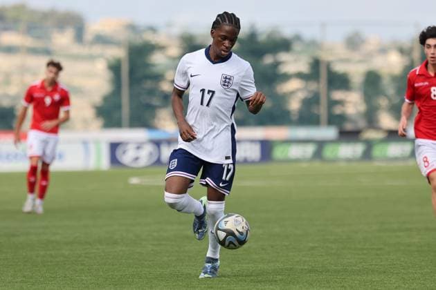 England v Malta - Under-17 Championship UEFA Qualifying 2025 Andre Dike of England is in action during the UEFA European Under-17 Championship 2025 Group 1 qualifying soccer match between England and Malta at the Centenary Stadium in Ta Qali, Malta, on October 24, 2024. Rabat Ta Qali Malta  Copyright: xDomenicxAquilinax originalFilename:aquilina-englandv241024_nprcu.jpg