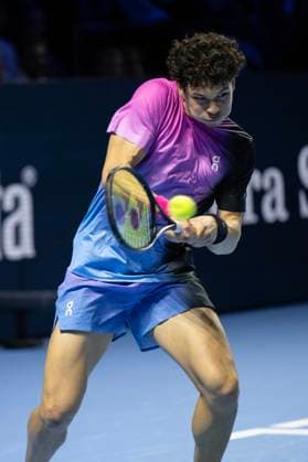 24th October 2024; St. Jakobshalle, Basel, Switzerland; ATP, Tennis Herren 500 Swiss Indoors Basel Tennis, Day 4; Ben Shelton (USA) in action against Stan Wawrinka (SUI) in the second round  ActionPlus12706792 DavidxEmm