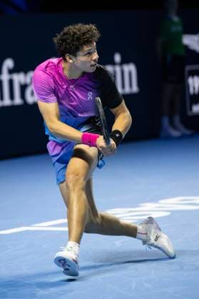 24th October 2024; St. Jakobshalle, Basel, Switzerland; ATP, Tennis Herren 500 Swiss Indoors Basel Tennis, Day 4; Ben Shelton (USA) in action against Stan Wawrinka (SUI) in the second round  ActionPlus12706793 DavidxEmm