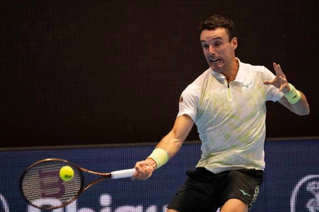 24th October 2024; St. Jakobshalle, Basel, Switzerland; ATP, Tennis Herren 500 Swiss Indoors Basel Tennis, Day 4; Roberto Bautista Agut (ESP) in action against Denis Shapovalov (CAN) in the second round  ActionPlus12706812 DavidxEmm