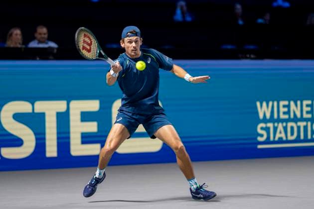 ALEX DE MINAUR (AUS) (in picture) in match against FLAVIO COBOLLI (ITA) at the ATP, Tennis Herren World Tour, Erste Bank Open at the Wiener Stadthalle. Vienna