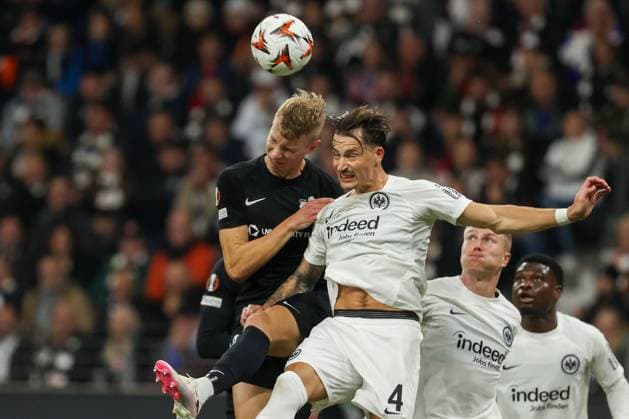 2024.10.24 UEFA Europa League phase Matchday 3 Eintracht Frankfurt - Rigas FS v.l., Å½iga LipuÅ¡Äek (Rigas FS), Robin Koch (Eintracht Frankfurt) Kopfball, Kopfballduell (DFL DFB REGULATIONS PROHIBIT ANY USE OF PHOTOGRAPHS as IMAGE SEQUENCES and or QUASI-VIDEO) Copyright: JoaquimxFerreira