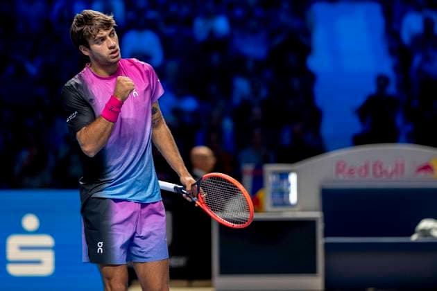 FLAVIO COBOLLI (ITA) (in picture) in match against ALEX DE MINAUR (AUS) at the ATP, Tennis Herren World Tour, Erste Bank Open at the Wiener Stadthalle. Vienna