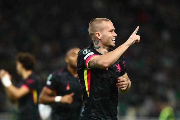 Mykhailo Mudryk of of Chelsea celebrates during the UEFA Conference League league phase matchday 2 soccer match between Panathinaikos and Chelsea held in Olympic Athletic Center of Athens in Athens, Greece, 24 October 2024. IMAGO ONE INCH PRODUCTIONS ATHENS Greece Copyright: xOnexInchxProductionsx 6351579