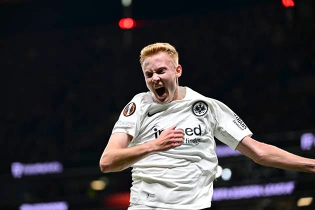 Sport Bilder des Tages Torjubel zum 1:0 durch Hugo Larsson 16 (Eintracht Frankfurt), Eintracht Frankfurt vs. Riga FS, Europa League, 1. Runde, 24.10.2024 Frankfurt Hessen Deutschland