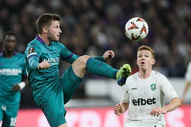 Anderlecht s Anders Dreyer pictured in action during a soccer match between Belgian RSC Anderlecht and Bulgarian PFK Ludogorets Razgrad, in Brussels, Thursday 24 October 2024, on the third day of the League phase of the UEFA Europa League tournament. BRUNOxFAHY  x103515936x