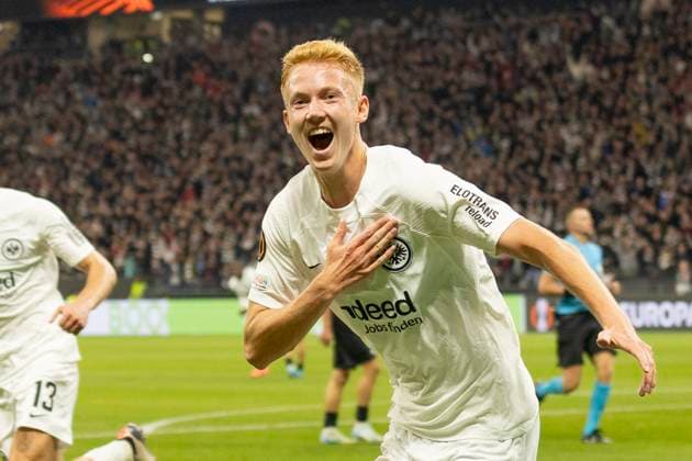 UEFA Europa League: Eintracht Frankfurt - FC Riga FS, 24.10.2024 Hugo Larsson (Eintracht Frankfurt 16) feiert sein Tor zum 1:0, Eintracht Frankfurt - FC Riga FS, Frankfurt, Deutsche Bank Park, 24.10.2024 Copyright: xBEAUTIFULxSPORTS Gawlikx