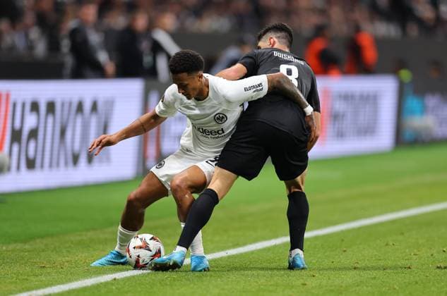 24.10.2024, Fussball UEFA Europa League, Eintracht Frankfurt - FC Riga FS RFS, emonline, emspor, v.l., Tuta Lucas Silva Melo (Eintracht Frankfurt), Lasha Odisharia (FK RFS) DFL DFB REGULATIONS PROHIBIT ANY USE OF PHOTOGRAPHS AS IMAGE SEQUENCES AND OR QUASI-VIDEO. xdcx Copyright: HMBxMedia