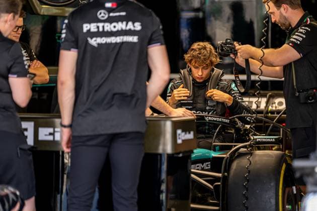 MEXICO CITY, MEXICO: Andrea Kimi Antonelli, racing for the Mercedes team during the 2024 Formula 1 Mexico City Grand Prix at the Autodromo Hermanos Rodriguez in Mexico City, Mexico