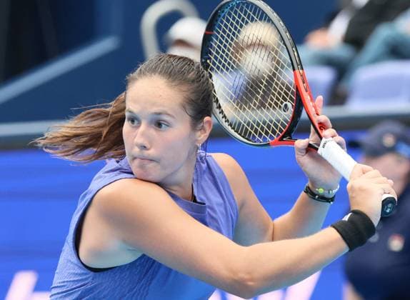October 25, 2024, Tokyo , Japan - Daria Kasatkina of Russia returns the ball against Sofia Kenin of the United States at the quarter final match of the Toray Pan Pacific Open tennis tournament at the Ariake Colosseum in Tokyo on Friday, October 25, 2024. Kenin defeated Kasatkina. (photo by Yoshio Tsunoda AFLO) Noxthirdxpartyxsales  (0775234035st)
