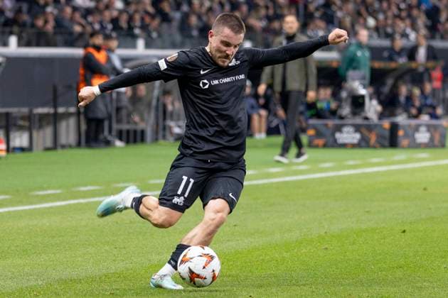 UEFA Europa League: Eintracht Frankfurt - FC Riga FS, 24.10.2024 Roberts Sava?nieks (Rigas FS 11) bei einer Flanke, Eintracht Frankfurt - FC Riga FS, Frankfurt, Deutsche Bank Park, 24.10.2024 Copyright: xBEAUTIFULxSPORTS Gawlikx