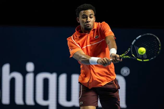 25th October 2024; St. Jakobshalle, Basel, Switzerland; ATP, Tennis Herren 500 Swiss Indoors Basel Tennis, Day 5; Arthur Fils (FRA) in action against Stefanos Tsitsipas (GRE) in the quarter finals  ActionPlus12707146 DavidxEmm