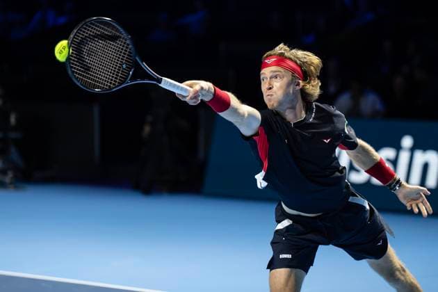 25th October 2024; St. Jakobshalle, Basel, Switzerland; ATP, Tennis Herren 500 Swiss Indoors Basel Tennis, Day 5; Andrey Rublev (RUS) in action against Ben Shelton (USA) in the quarter finals  ActionPlus12707338 DavidxEmm