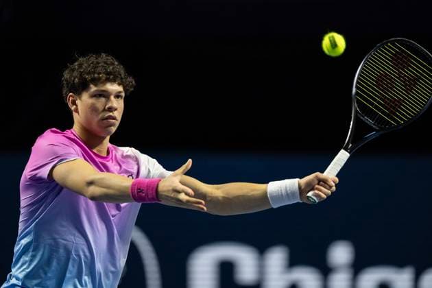 25th October 2024; St. Jakobshalle, Basel, Switzerland; ATP, Tennis Herren 500 Swiss Indoors Basel Tennis, Day 5; Ben Shelton (USA) in action against Andrey Rublev (RUS) in the quarter finals  ActionPlus12707347 DavidxEmm