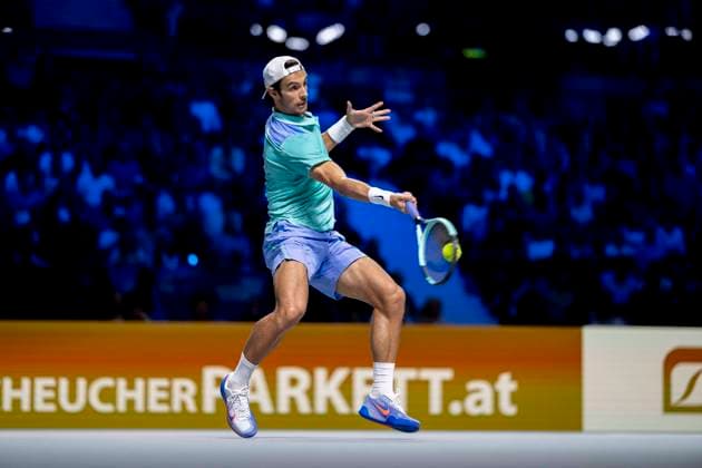 LORENZO MUSETTI (ITA) (in picture) in match against ALEXANDER ZVEREV (GER) at the ATP, Tennis Herren World Tour, Erste Bank Open at the Wiener Stadthalle. Vienna