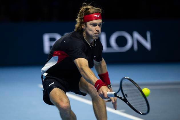 25th October 2024; St. Jakobshalle, Basel, Switzerland; ATP, Tennis Herren 500 Swiss Indoors Basel Tennis, Day 5; Andrey Rublev (RUS) in action against Ben Shelton (USA) in the quarter finals  ActionPlus12707545 DavidxEmm