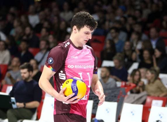 Theo TIMMERMANN (KWh), He-Volleyballl, Bundesliga 2024 25 WWK Volleys Herrsching vs Energiequelle Netzhoppers Koenigs Wusterhausen, Muenchen, BMW Park, 25.10.24 Copyright: WolfgangxFehrmann