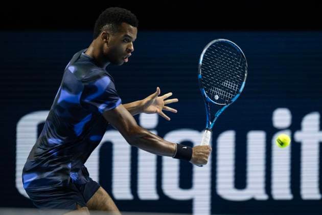 26th October 2024; St. Jakobshalle, Basel, Switzerland; ATP, Tennis Herren 500 Swiss Indoors Basel Tennis, Day 6; Giovanni Mpetshi Perricard (FRA) in action against Holger Rune (DEN) in the semi finals  ActionPlus12708537 DavidxEmm