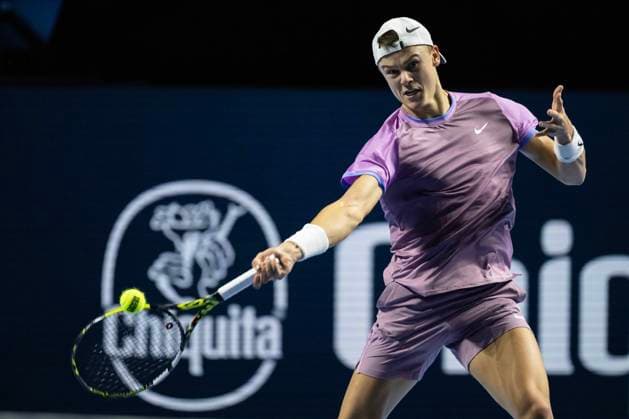 26th October 2024; St. Jakobshalle, Basel, Switzerland; ATP, Tennis Herren 500 Swiss Indoors Basel Tennis, Day 6; Holger Rune (DEN) in action against Giovanni Mpetshi Perricard (FRA) in the semi finals  ActionPlus12708541 DavidxEmm