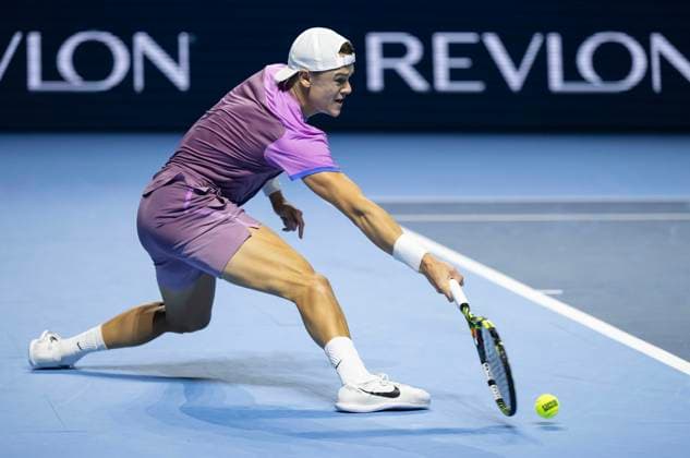 26th October 2024; St. Jakobshalle, Basel, Switzerland; ATP, Tennis Herren 500 Swiss Indoors Basel Tennis, Day 6; Holger Rune (DEN) in action against Giovanni Mpetshi Perricard (FRA) in the semi finals  ActionPlus12708544 DavidxEmm