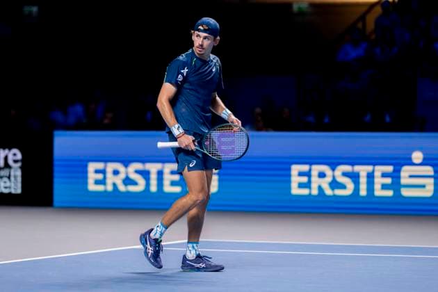 ALEXANDER DE MINAUR (AUS, in picture) in match against KAREN KHACHANOV (winner) at the ATP, Tennis Herren World Tour, Erste Bank Open at the Wiener Stadthalle. Vienna