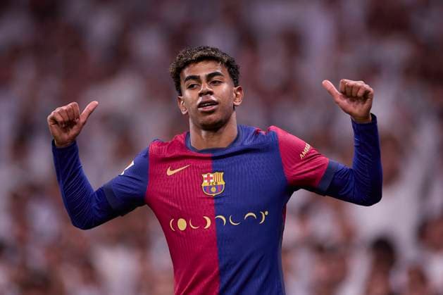 October 26, 2024, Madrid, Spain: Lamine Yamal of FC Barcelona, Barca celebrates a goal during the 2024 2025 La Liga EA Sports week 11 football match between Real Madrid CF and FC Barcelona at Santiago Bernabeu stadium. Final score: Real Madrid CF 0 : 4 FC Barcelona Madrid Spain - ZUMAs197 0775616641st Copyright: xFedericoxTitonex