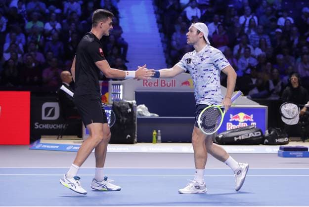 TENNIS - ATP, Tennis Herren Erste Bank Open VIENNA,AUSTRIA,27.OCT.24 - TENNIS - ATP World Tour, Erste Bank Open. Image shows Alexander Erler and Lucas Miedler (AUT).  GEPAxpictures xWalterxLuger