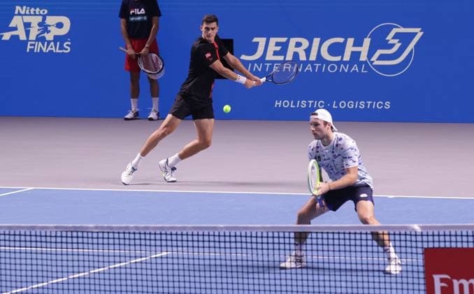 TENNIS - ATP, Tennis Herren Erste Bank Open VIENNA,AUSTRIA,27.OCT.24 - TENNIS - ATP World Tour, Erste Bank Open. Image shows Alexander Erler and Lucas Miedler (AUT).  GEPAxpictures xWalterxLuger
