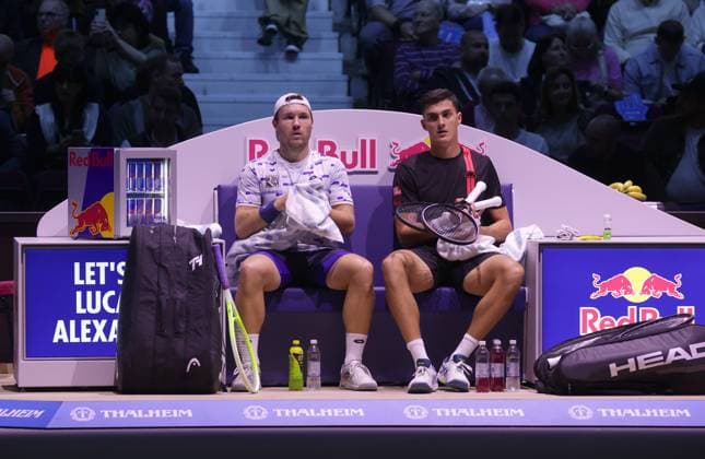 TENNIS - ATP, Tennis Herren Erste Bank Open VIENNA,AUSTRIA,27.OCT.24 - TENNIS - ATP World Tour, Erste Bank Open. Image shows Lucas Miedler and Alexander Erler (AUT).  GEPAxpictures xWalterxLuger