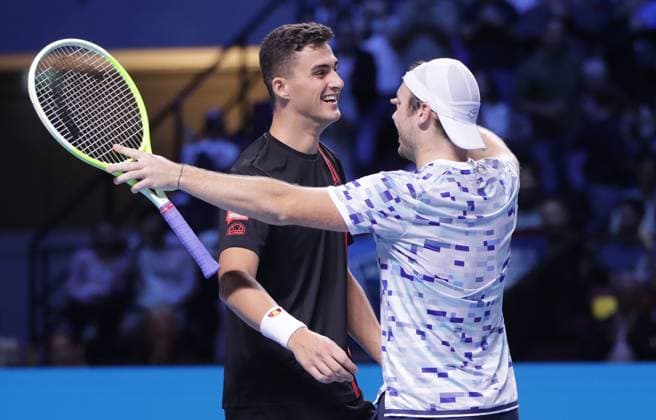 TENNIS - ATP, Tennis Herren Erste Bank Open VIENNA,AUSTRIA,27.OCT.24 - TENNIS - ATP World Tour, Erste Bank Open. Image shows the rejoicing of Alexander Erler and Lucas Miedler (AUT).  GEPAxpictures xWalterxLuger