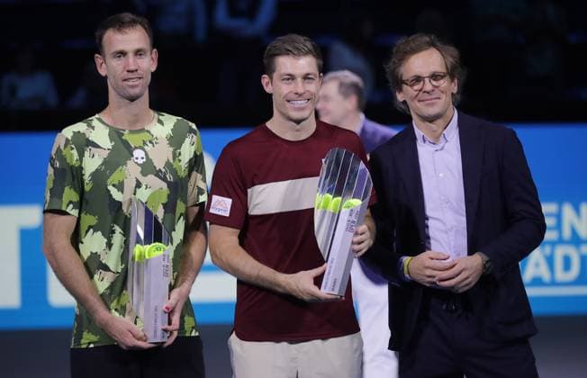 TENNIS - ATP, Tennis Herren Erste Bank Open VIENNA,AUSTRIA,27.OCT.24 - TENNIS - ATP World Tour, Erste Bank Open. Image shows Michael Venus (NZL), Neal Skupski (GBR) and Matthaeus Zelenka (Stadthalle).  GEPAxpictures xWalterxLuger