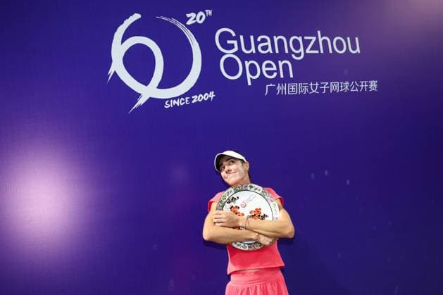 GUANGZHOU, CHINA - OCTOBER 27: Olga Danilovic of Serbia celebrates after winning the Women s Singles Final match against Caroline Dolehide of United States on day 7 of 2024 Guangzhou Open at Nansha International Tennis Centre on October 27, 2024 in Guangzhou, Guangdong Province of China.  Copyright: xWuxZhizhaox 111526715006