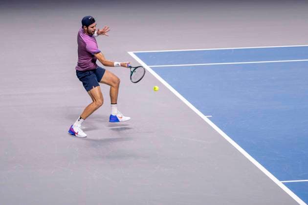 KAREN KHACHANOV (in picture) in match against JACK DRAPER (GBR) at the ATP, Tennis Herren World Tour, Erste Bank Open at the Wiener Stadthalle. Vienna
