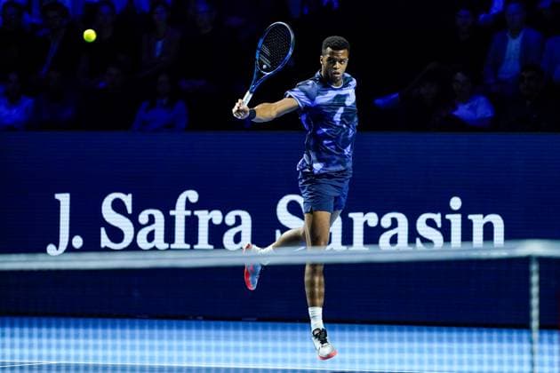 27.10.2024, Basel, St. Jakobshalle, ATP, Tennis Herren Swiss Indoors Basel, Giovanni Mpetshi Perricard (FRA) in action during the Mens Singles Final Basel St. Jakobshalle Basel Switzerland Copyright: xJustPictures.ch DanielaxPorcellix jp-en-DaPo-20241027-_DP18812