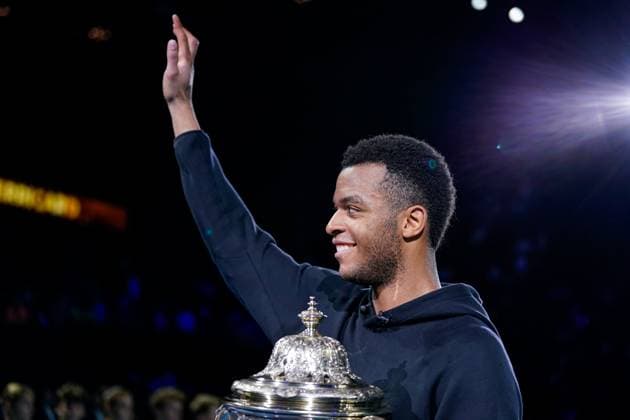 27.10.2024, Basel, St. Jakobshalle, ATP, Tennis Herren Swiss Indoors Basel, Giovanni Mpetshi Perricard (FRA) with the winners trophy after his victory during the Mens Singles Final Basel St. Jakobshalle Basel Switzerland Copyright: xJustPictures.ch DanielaxPorcellix jp-en-DaPo-20241027-_DP25354