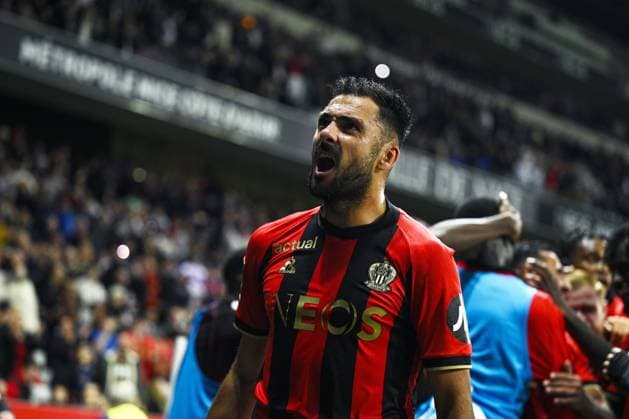 Joy of Forward LABORDE Gaetan (OGC Nice) after mark a goal. OGC Nice vs AS Monaco, Ligue 1 Mcdonalds in Allianz Riviera Stadium, NICE, France, on 27 October, 2024. FOOTBALL : L1 J9 - OGC Nice vs AS Monaco - Ligue 1 - 27 10 24 FredDides Panoramic 