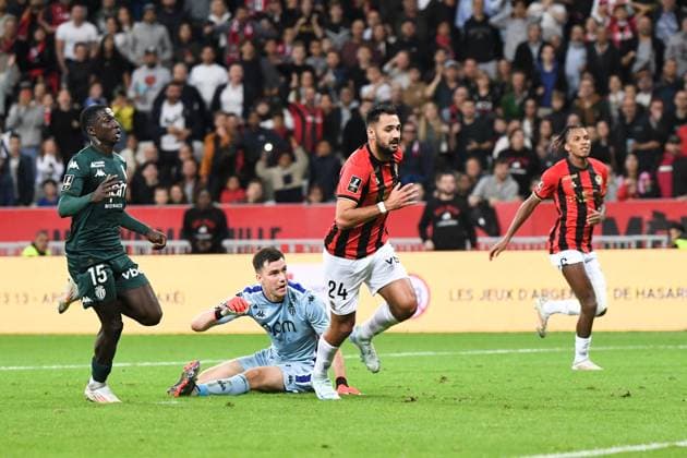 OGC Nice v AS Monaco - Ligue 1 MCDonald s 2024 2025 01 Radoslaw MAJECKI (asm) - 24 Gaetan LABORDE (ogcn) during the Ligue 1 MCDonald s match between Nice and Monaco at Allianz Riviera Stadium on October 27, 2024 in Nice, France. Nice France  Copyright: xFEPx 776228937