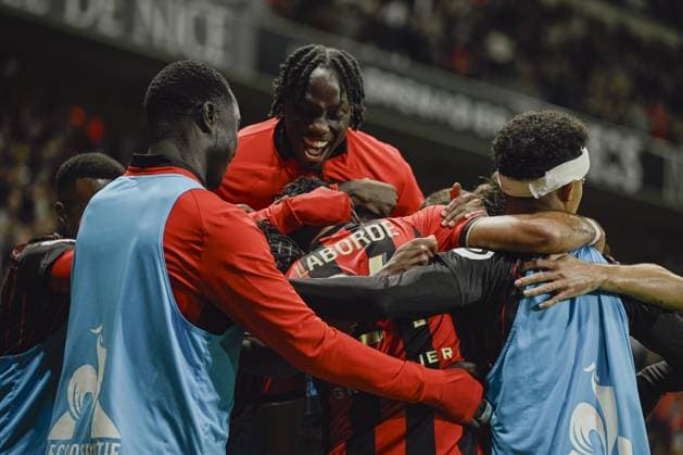 joy of OGC Nice team. OGC Nice vs AS Monaco, Ligue 1 Mcdonalds in Allianz Riviera Stadium, NICE, France, on 27 October, 2024. FOOTBALL : L1 J9 - OGC Nice vs AS Monaco - Ligue 1 - 27 10 24 FredDides Panoramic 