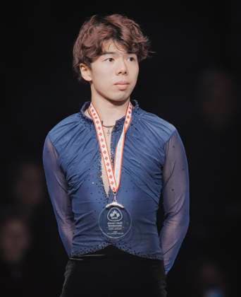 Shun Sato of Japan pose on the podium at the ISU Figure skating, Eiskunstlauf Skate Canada competition on October 27, 2024 in Halifax, Canada. Sato finished second. Noxthirdxpartyxsales  (271370424)