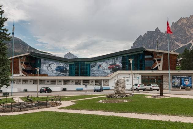 Stadio Olympico del Ghiaccio, Cortina d?Ampezzo Cortina d?Ampezzo, Italy ? May 31, 2017: Olympic Ice Stadium, venue of the Olympic Winter games, Winterspiele,Spiele, Summer games 1956 (License=RM) 11687161 Copyright: xZoonar.com mesebergx 11687161
