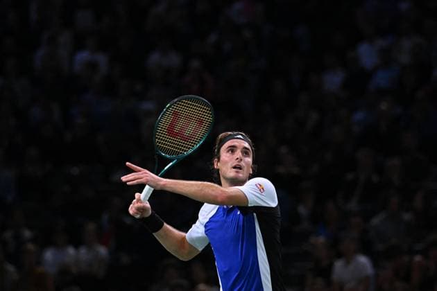 Paris Masters Stefanos Tsitsipas (GRE) during his first rounb at the 2024 Rolex Paris Masters at the Accor Arena in Paris, France, on October 28, 2024. Photo by Corinne Dubreuil ABACAPRESS.COM Paris France  Copyright: xDubreuilxCorinne ABACAx