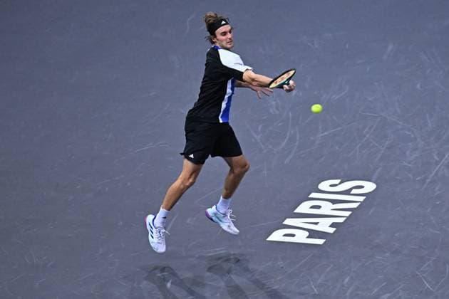 Paris Masters Stefanos Tsitsipas (GRE) during his first rounb at the 2024 Rolex Paris Masters at the Accor Arena in Paris, France, on October 28, 2024. Photo by Corinne Dubreuil ABACAPRESS.COM Paris France  Copyright: xDubreuilxCorinne ABACAx